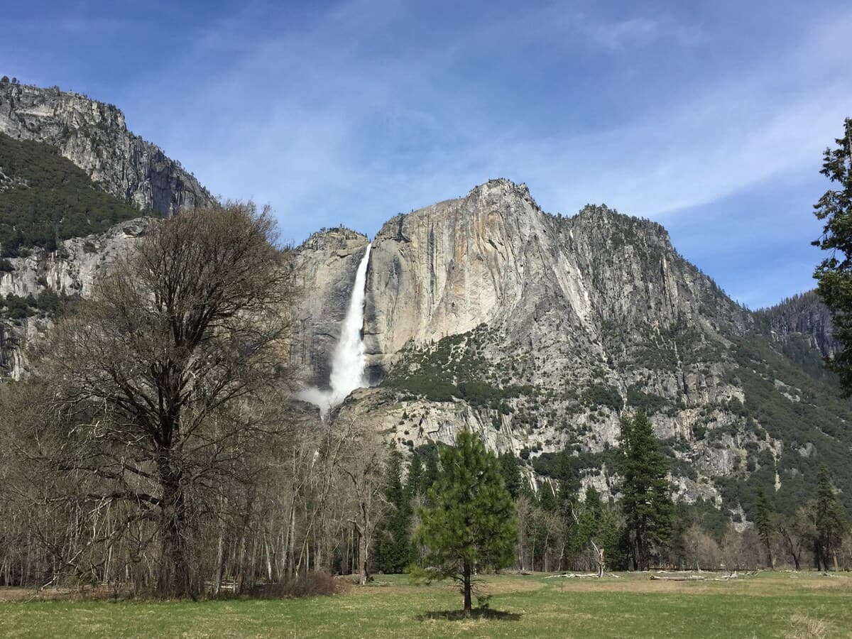 Waterfall and granite cliffs in Yosemite